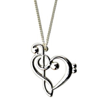 Treble and Bass Clef Heart Necklace - Sterling Silver
