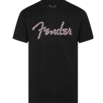 Fender Pink Checkerboard Spaghetti Logo Wavy Black T Shirt - Large