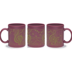 Maroon Gold Tone Clef Music Coffee Mug