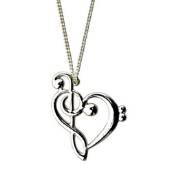 Treble and Bass Clef Heart Necklace - Sterling Silver