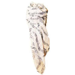 Music Notes Fashion Scarf - White and Blue