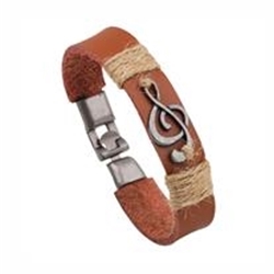 Brown Leather Treble Clef Bracelet
