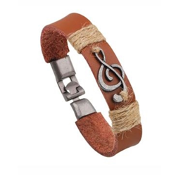 Brown Leather Treble Clef Bracelet