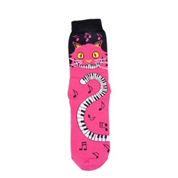 Cat Piano Socks - Magenta