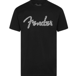 Fender Checkerboard Spaghetti Logo Wavy Black T Shirt - X-Large