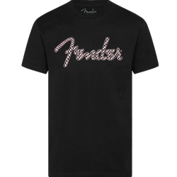 Fender Pink Checkerboard Spaghetti Logo Wavy Black T Shirt - Large