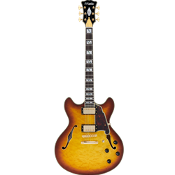 D'Angelico EXCEL DC XT w/bag Semi-Hollow Double Cutaway Electric Guitar - Iced Tea Burst Quilt